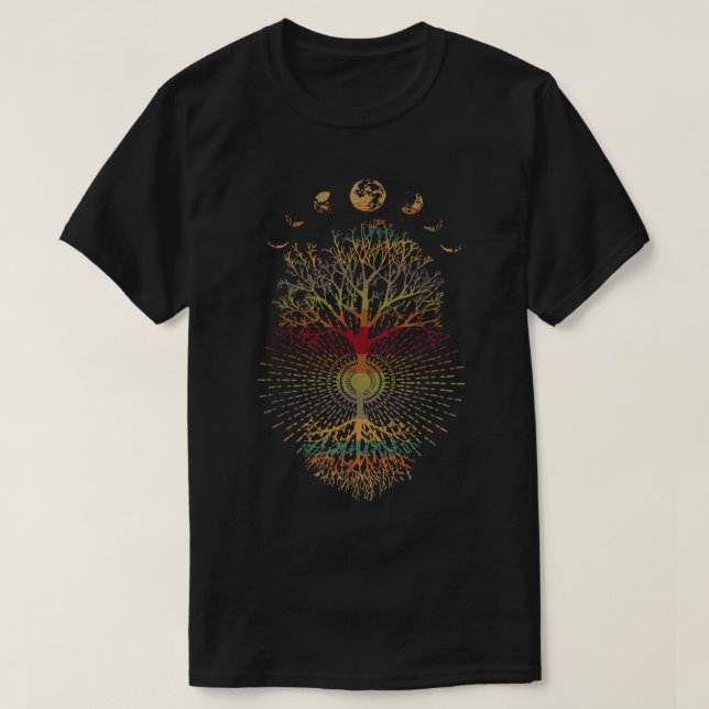 Phasen des Mond Retro 60er 70er Vibe Tree of Life T-Shirt (Design vorne)