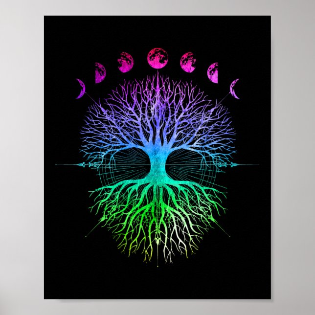 Phasen des Mondbaums des Lebens Hippy Poster (Vorne)