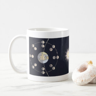 Phasen des Mondes mit Erde und Sonne, Vintage Astr Kaffeetasse