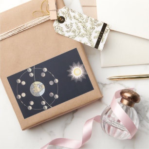 Phasen des Mondes mit Erde und Sonne, Vintage Astr Rechteckiger Aufkleber