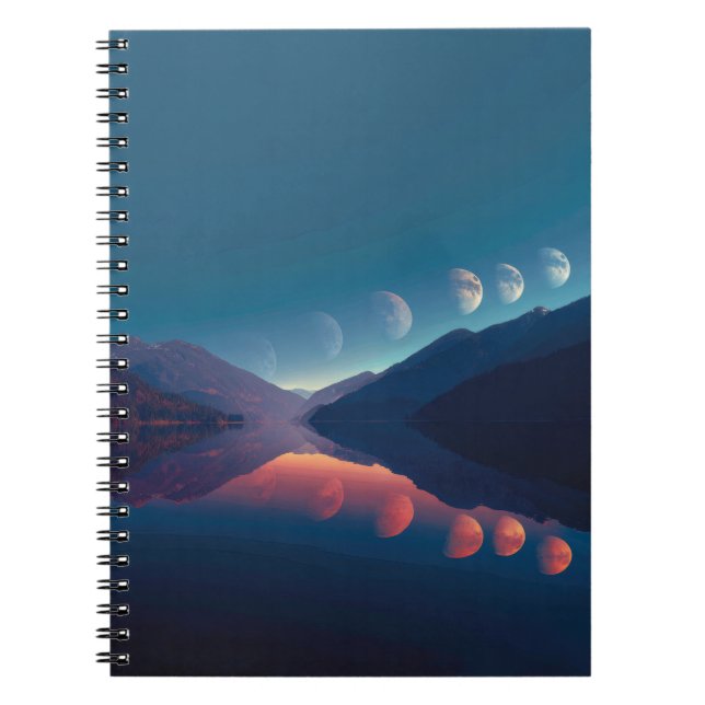 Phasen des Moon Lake Reflection Notebook Notizblock (Vorderseite)