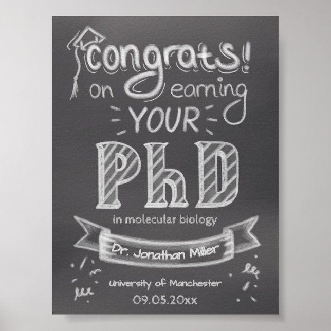 PhD Abschluss begrüßt Chalkboard-Universität Poster (Vorne)