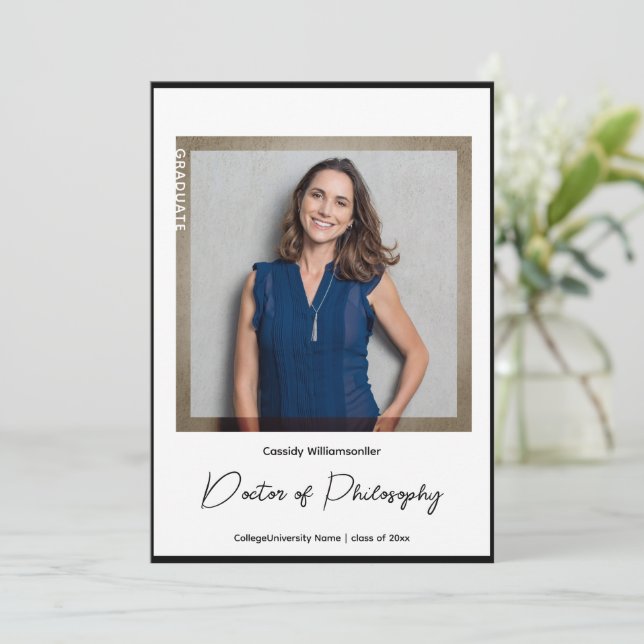 PhD-Abschluss für Minimalistisches Foto Ankündigung (Stehend Vorderseite)