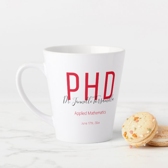 PhD-Abschluss mit rotem schwarzem Namen Milchtasse (Beispiel)