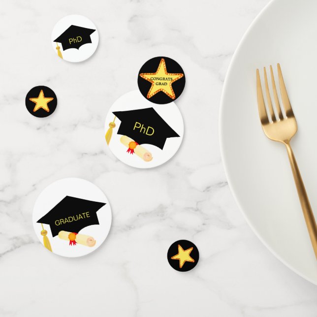 PhD Abschluss Sterne auf schwarz-weiß Confetti Konfetti (Gruppe)