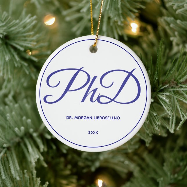 PhD Abschluss Weißblauer Name Jahr Keramik Ornament (Baum)