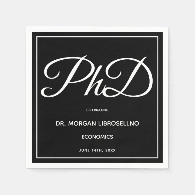 PhD Black Graduation Party Napkins Serviette (Vorderseite)