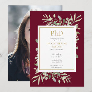 Phd Degree Burgundy Greenery Foto Abschluss Einladung