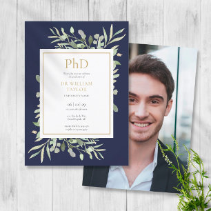 Phd Degree Greenery Navy Blue Foto Abschluss Einladung