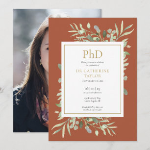 Phd Degree Terracotta Grüne Foto Abschluss Einladung