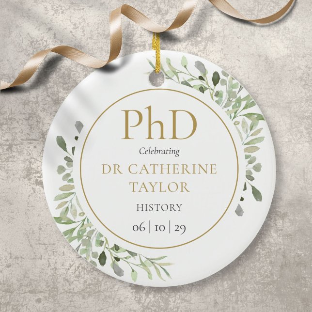 Phd Degree Watercolor Greenery Keepake Keramik Ornament (Von Creator hochgeladen)