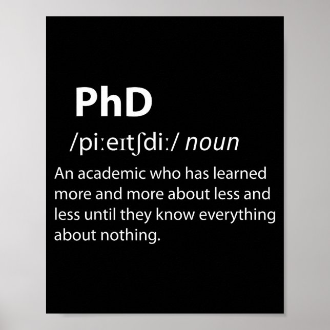 Phd funny dictionary definition doctorate student poster (Vorne)