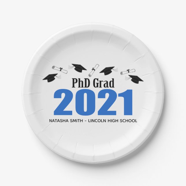 Phd Grad 2021 Graduationskarten und Diplome (blau) Pappteller (Vorderseite)