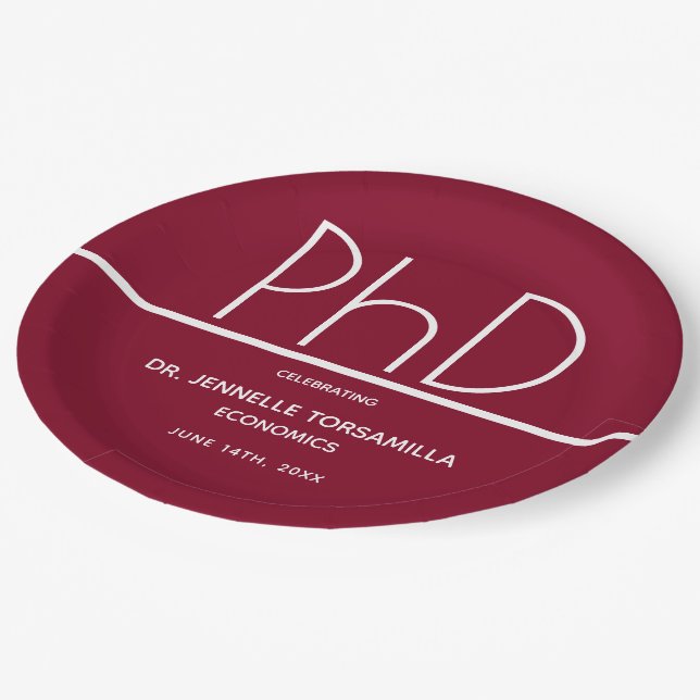 PhD-Grad-Absolventen Partei Burgund Pappteller (Schrägansicht)