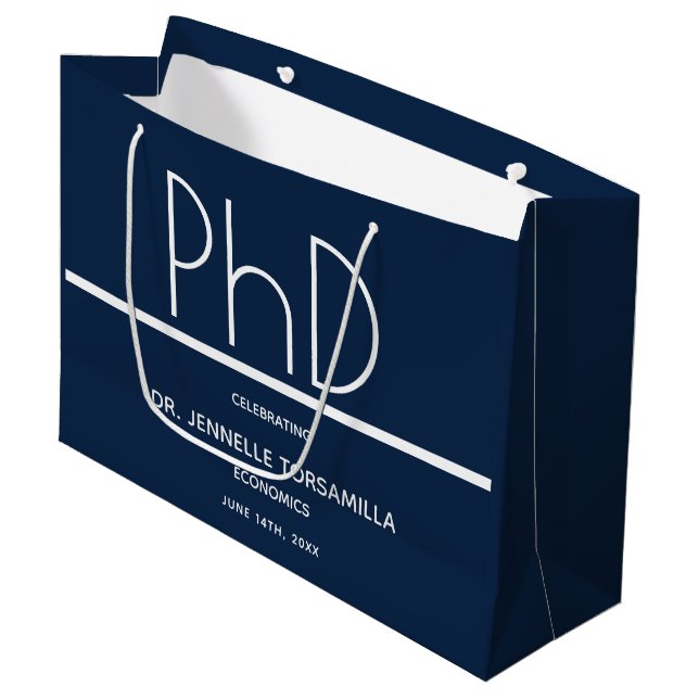 PhD Grad Blue Graduation Party Große Geschenktasch Große Geschenktüte (Vorderseite Schrägansicht)