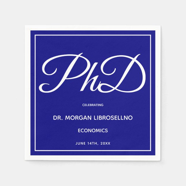 PhD-Grad Blue Graduation Party Napkins Serviette (Vorderseite)