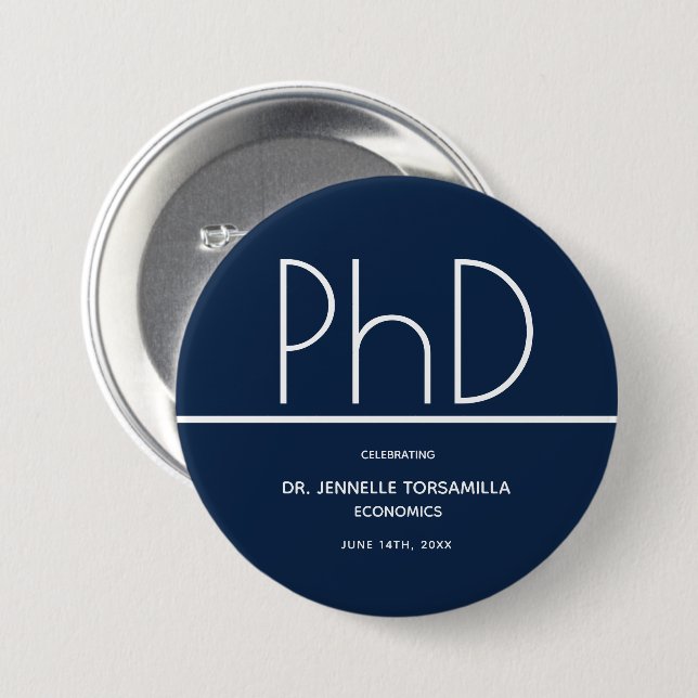 PhD-Grad-Blue Keepake-Abschluss Button (Vorne & Hinten)