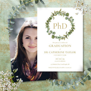 PhD Grad Elegant Garland Foto Graduation Party Einladung