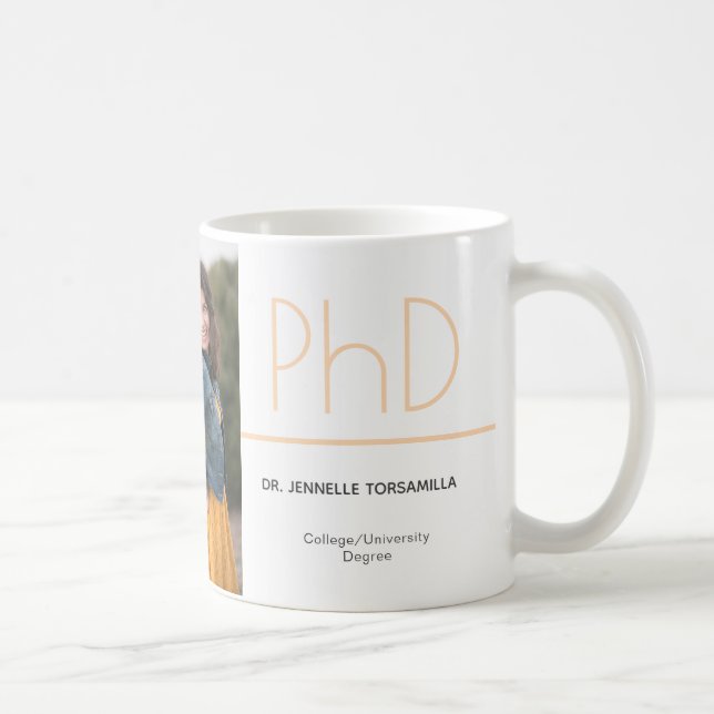 PhD-Grad-Foto für Weißcreme, Grau-Abschluss Kaffeetasse (Rechts)