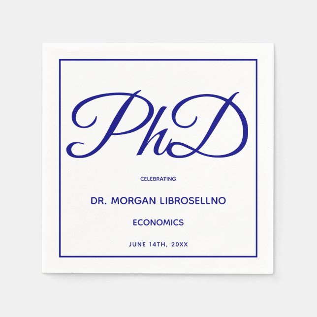 PhD-Grad White Blue Graduation Party Napkins Serviette (Vorderseite)