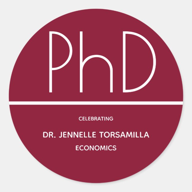 PhD Graduation Party Burgund Runder Aufkleber (Vorderseite)
