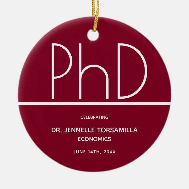 PhD Graduation Party Burgundy Keepake Keramik Ornament (Vorne)