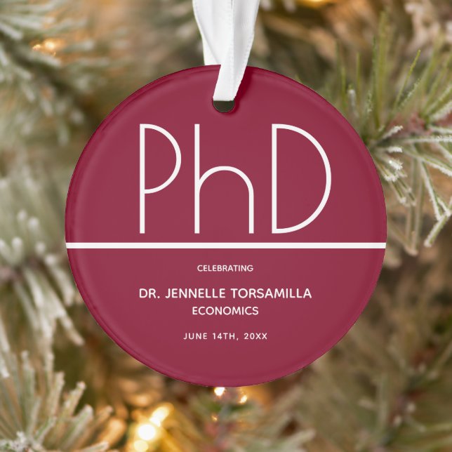 PhD Graduation Party Burgundy Keepake Ornament (Baum)