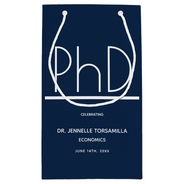 PhD Graduation Party Small Blue Kleine Geschenktüte (Rückseite)