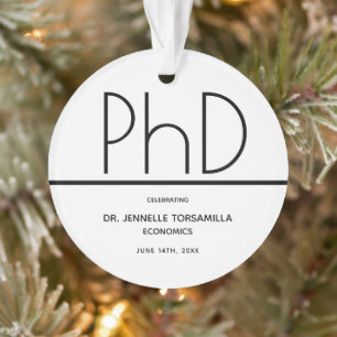 PhD Graduation Party White Black Keepake Ornament