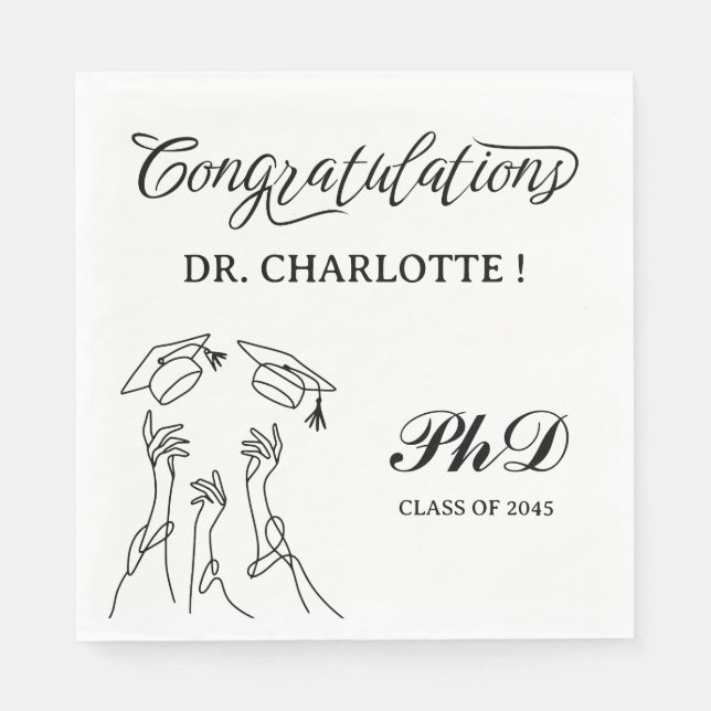 PhD-Graduationspartei in Schwarz und Weiß Serviette (Vorderseite)