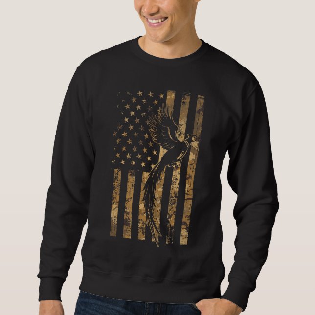 Pheasant Bird Hunter American Flag Camouflage Phea Sweatshirt (Vorderseite)