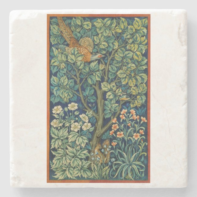 Pheasant Bird in a Tree (von William Morris) Steinuntersetzer (Vorderseite)