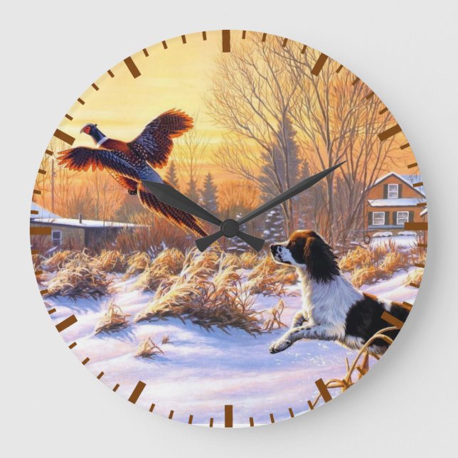 Pheasant ermutigt zu fliegen große wanduhr (Vorderseite)