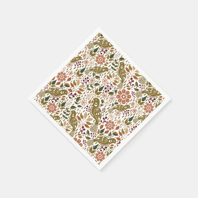 Pheasant Folk Art Cocktail Napkin Fall Party Dekor Serviette (Ecke)