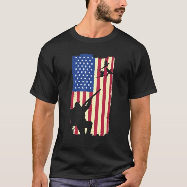 Pheasant Jagd Patriotic American Flag Upland Bi T-Shirt (Vorderseite)