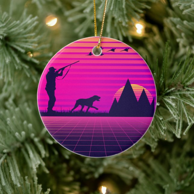 Pheasant Jagd Upland Bird Hunter Hund Vaporwave Keramik Ornament (Baum)