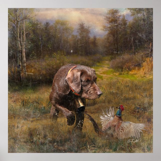 Pheasant Jagen mit Pudelzeigen Poster (Vorne)