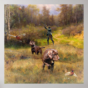 Pheasant Jagen mit Pudelzeigen Poster