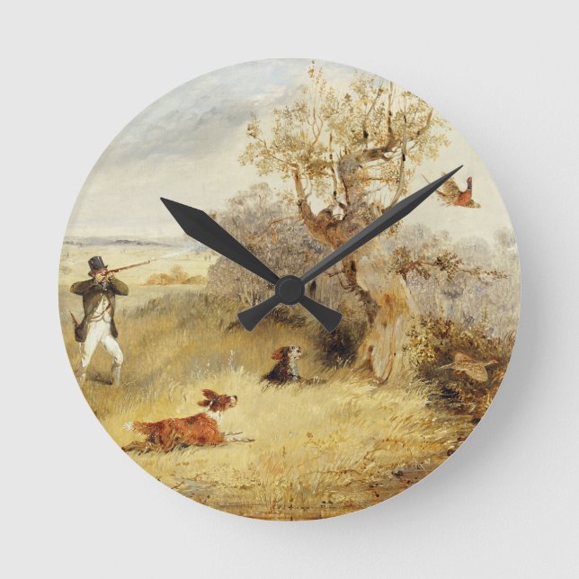 Pheasant Shooting (oil on canvas) 2 Runde Wanduhr (Vorderseite)