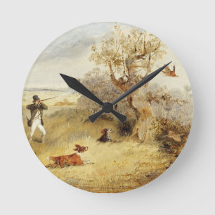 Pheasant Shooting (oil on canvas) 2 Runde Wanduhr