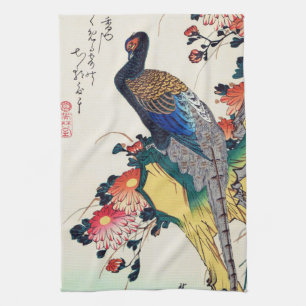 Pheasant und Chrysanthemum, Hiroshige, Ukiyo-e Geschirrtuch