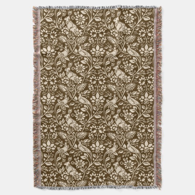 Pheasant und Hare Pattern, braun und Beige   Decke (Vorderseite Vertikal)