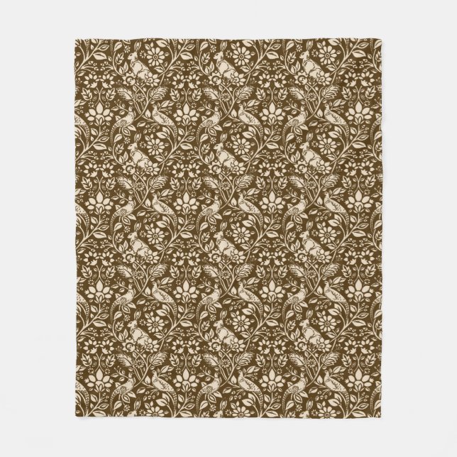 Pheasant und Hare Pattern, braun und Beige Fleecedecke (Vorderseite)