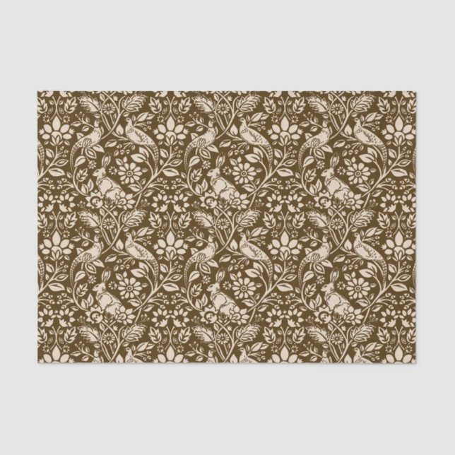 Pheasant und Hare Pattern, braun und Beige Seidenpapier (Vorderseite)