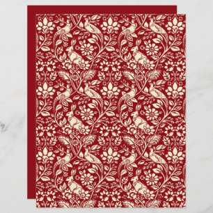 Pheasant und Hare Pattern, Deep Red und Creme