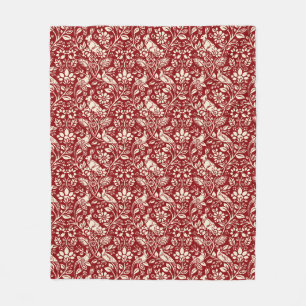 Pheasant und Hare Pattern, Deep Red und Creme Fleecedecke