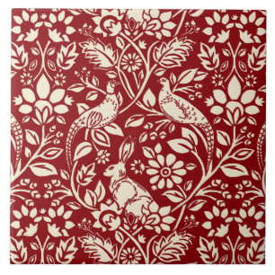 Pheasant und Hare Pattern, Deep Red und Creme Fliese