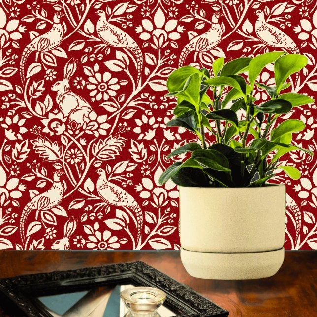 Pheasant und Hare Pattern, Deep Red und Creme Tapete (Von Creator hochgeladen)