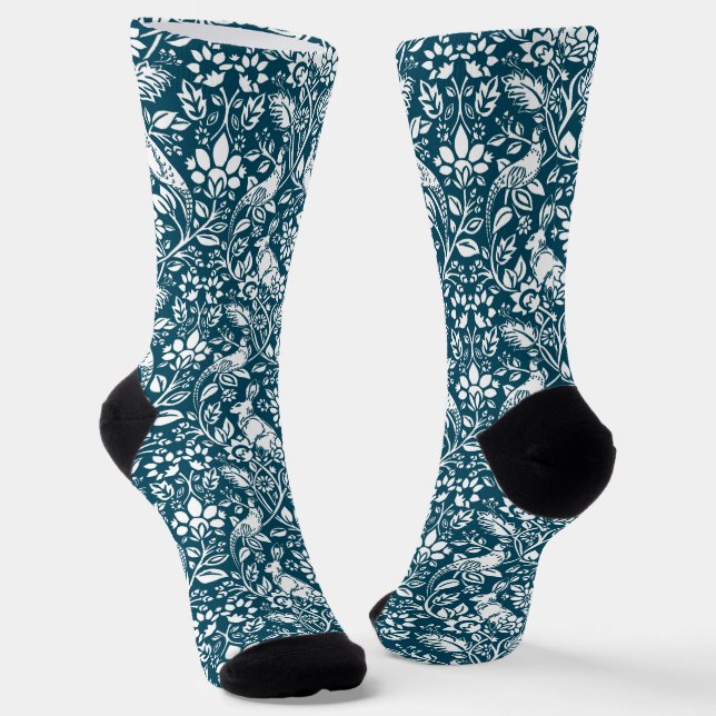 Pheasant und Hare Pattern, Indigo Blau und Weiß Socken (Gewinkelt)