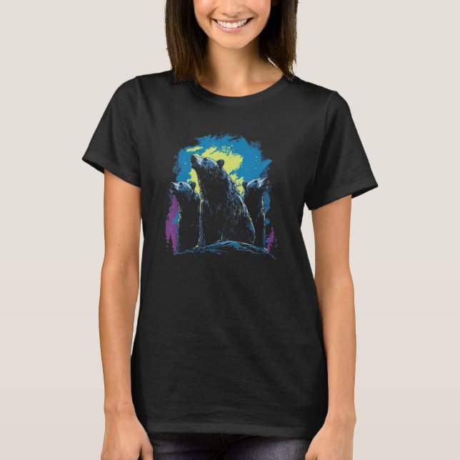Phenomenal Howling Grizzly Bear Pack Retro Awesome T-Shirt (Vorderseite)